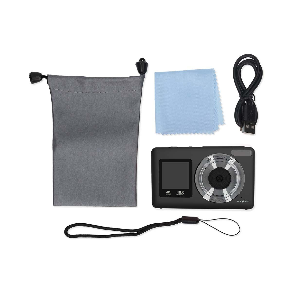 Nedis 48MP 4K Digital Photo / Video Camera Dual Screen 30FPS Compact - Black