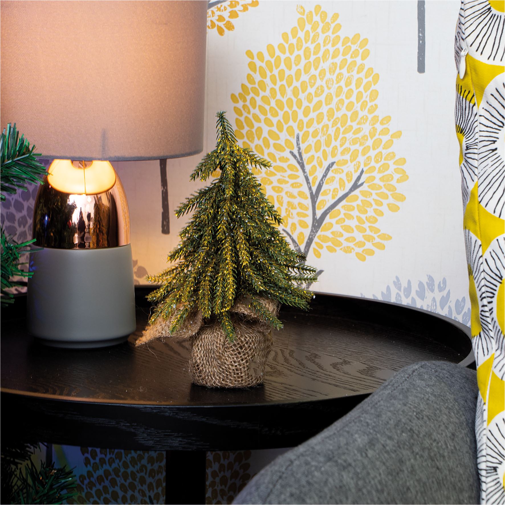 Decorative Gold Finish Mini Artificial Christmas Tree in Hessian Bag - 20cm