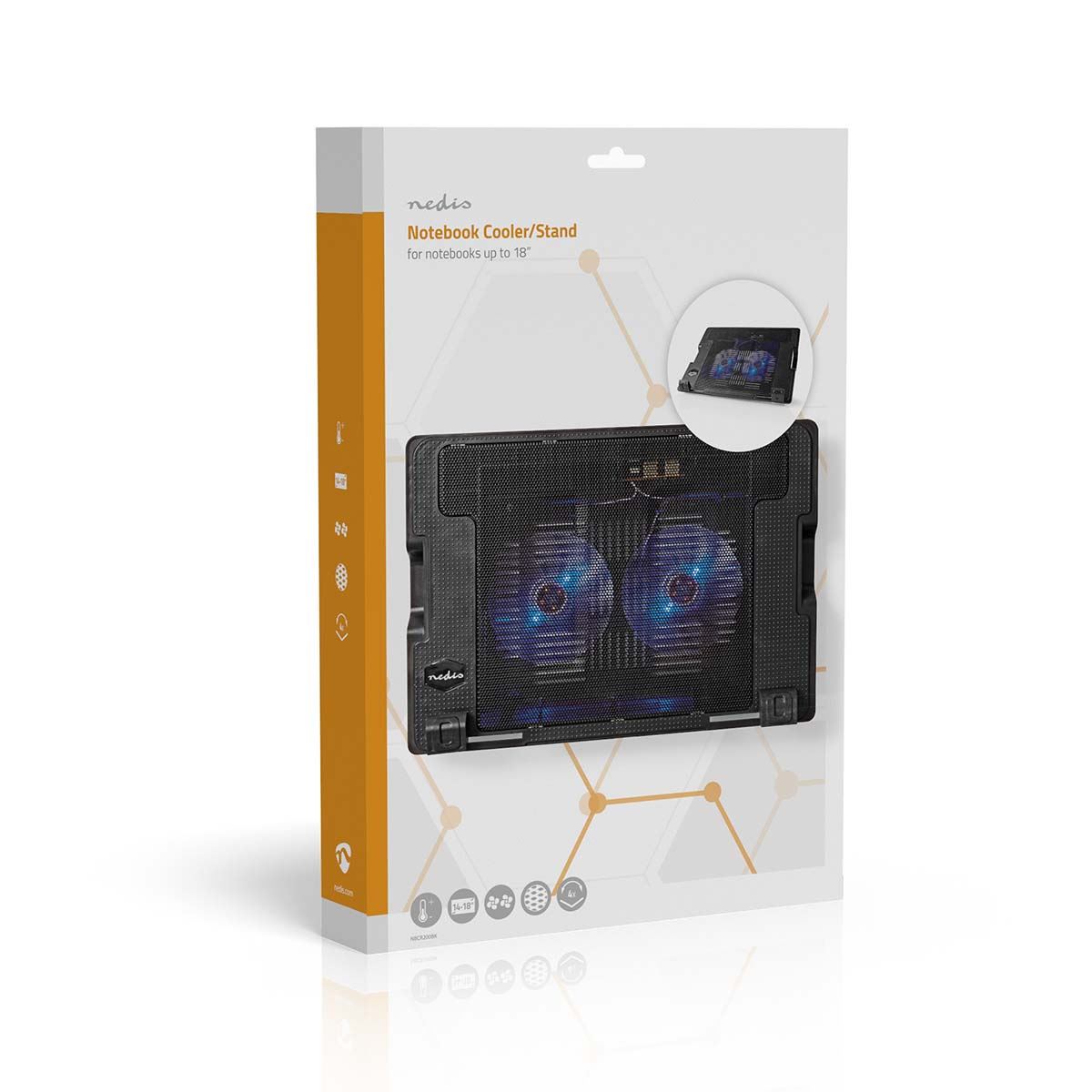 Nedis Notebook Stand | Number of fans: 2 | USB Powered | Number of angles: 4 | 18 " | 1200 rpm | LED