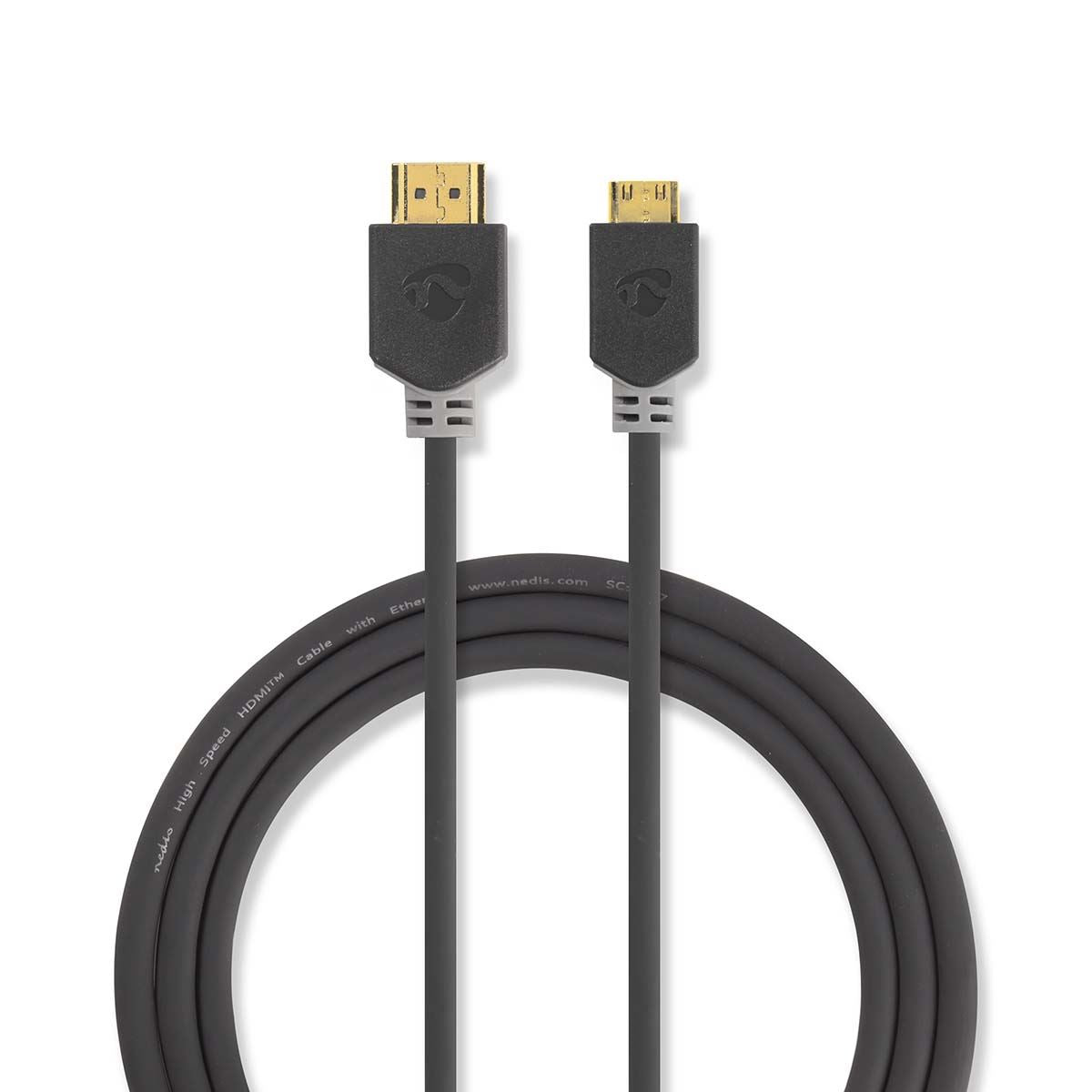 Nedis High Speed HDMI™ Cable with Ethernet | HDMI™ Connector | HDMI™ Mini Connector | 4K@60Hz | 18 Gbps | 2.00 m | Round | PVC | Anthracite | Window Box