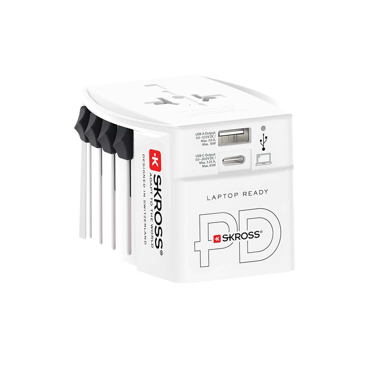 Skross Travel Adapter 2-pole World Wide with integrated Dual USB Charger (1x USB C & 1 x USB) 65 Watt Power Delivery | SKR1302976
