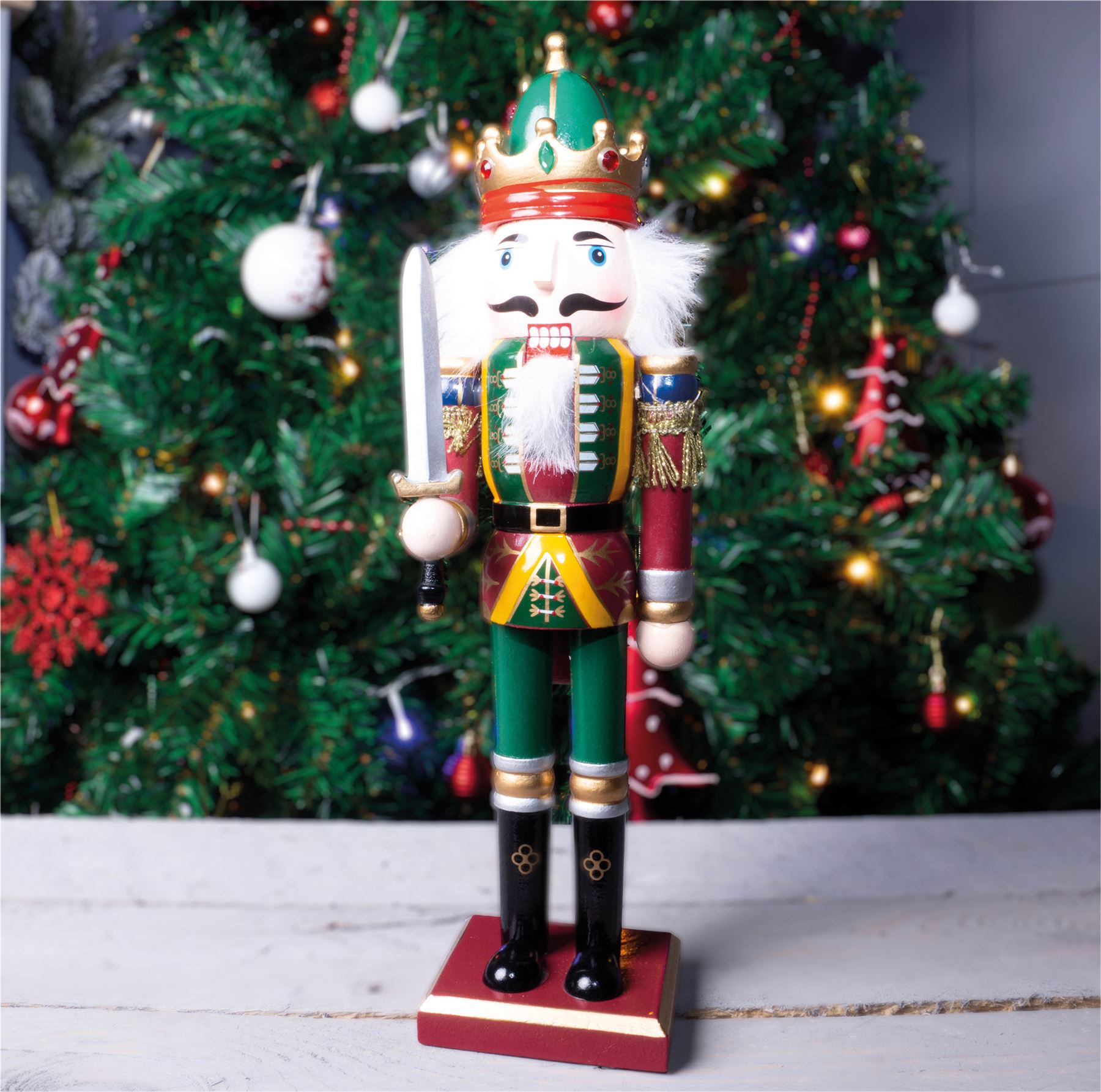 30cm Wooden Traditional Christmas Nutcracker Decoration with Sword