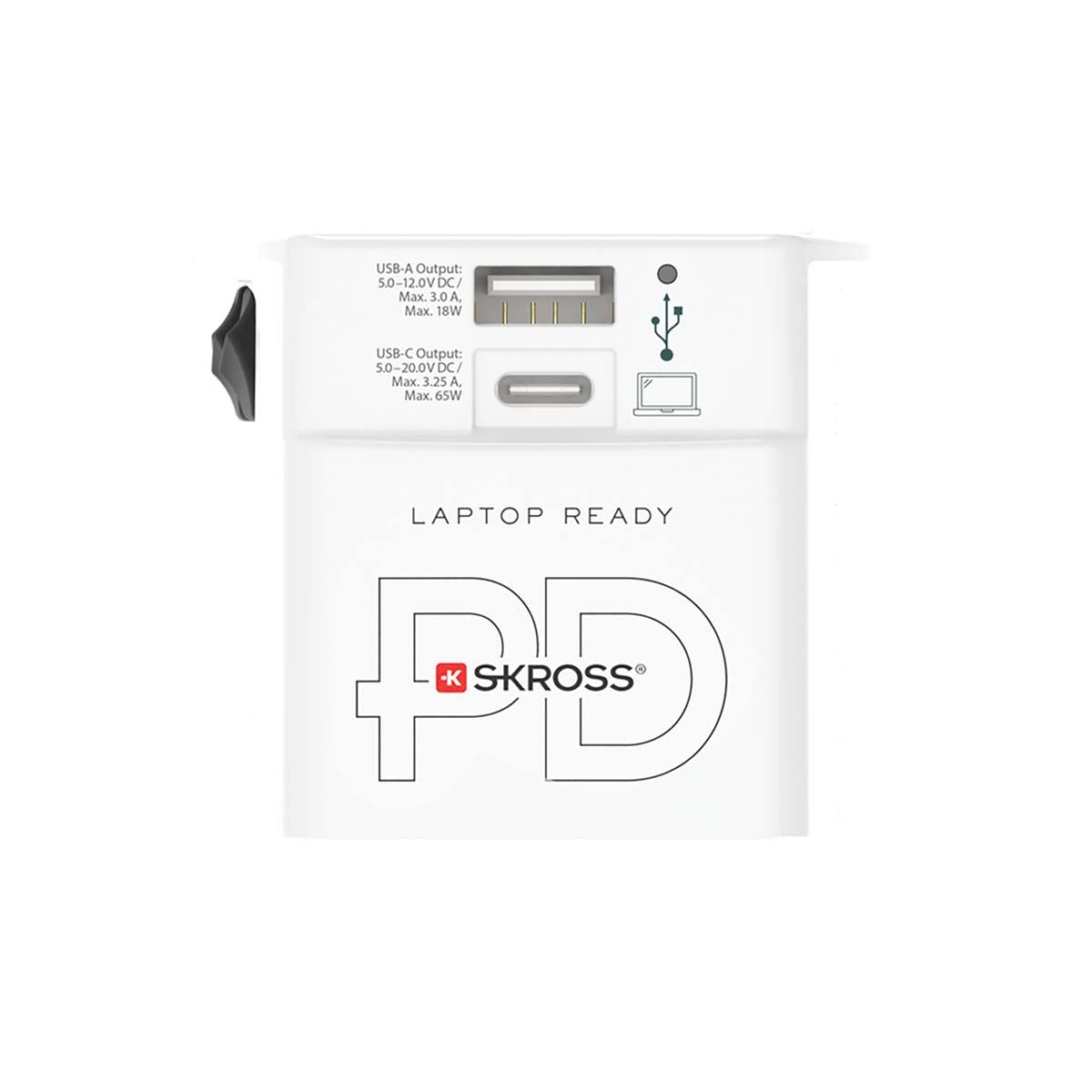Skross Travel Adapter 2-pole World Wide with integrated Dual USB Charger (1x USB C & 1 x USB) 65 Watt Power Delivery | SKR1302976