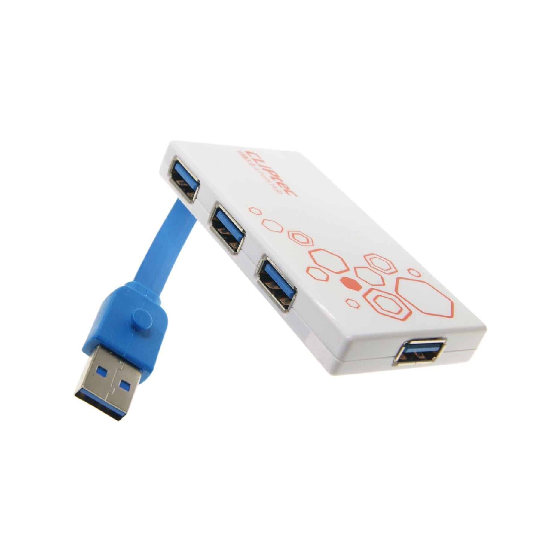 CLiPtec 4 Port USB HUB 3.0 Extension Adapter for Desktop PC Laptop High Speed - White