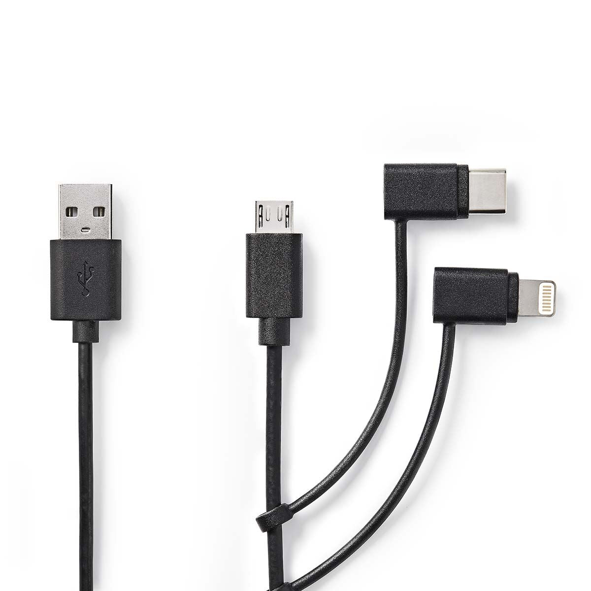 Nedis 3-in-1 Cable | USB 2.0 | USB-A Male | Apple Lightning 8-Pin / USB Micro-B Male / USB-C™ Male | 480 Mbps | 1.00 m | Nickel Plated | Round | PVC | Black | Label