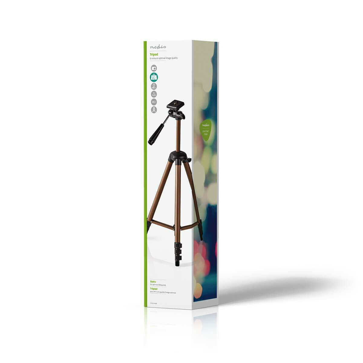 Nedis Tripod | Maximum load capacity: 2.0 kg | Minimum working height: 40.5 cm | Maximum working height: 128.0 cm | 4 Segments | Pan | Travel bag included | ABS / Aluminium | Black / Bronze