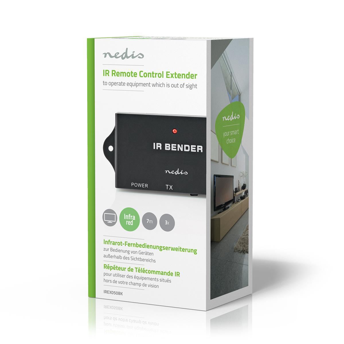 Nedis IR Remote Control Receiver Extender Kit Controls 3 Devices 7m Range for DVD Players, Set-Top Boxes, TV, Home Cinema - Black