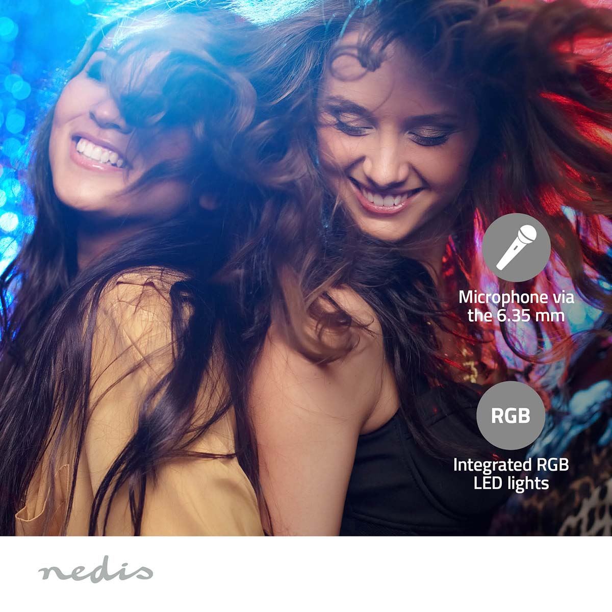 Nedis Bluetooth® Party Speaker | Maximum battery play time: 6.5 hrs | 120 W | Carrying handle | Party lights | Equalizer | Black