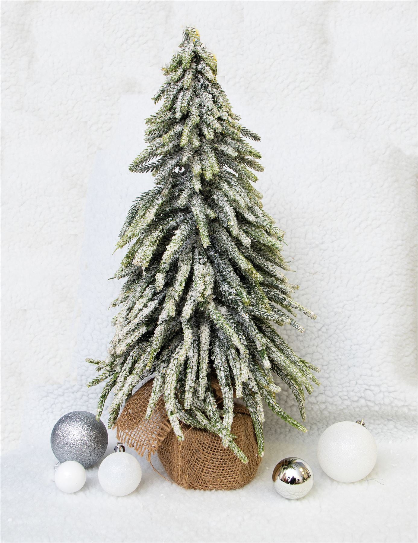 Decorative Snow Effect Mini Christmas Tree in Hessian Bag - 45cm