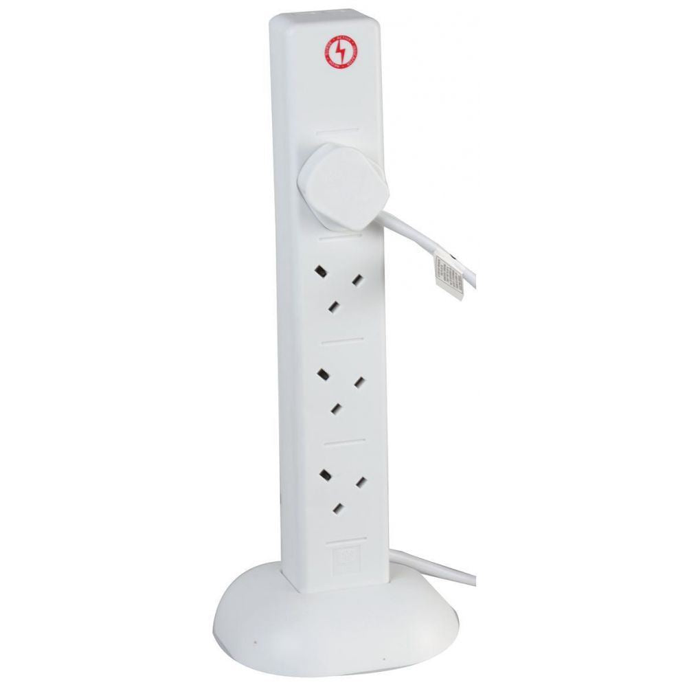 8 Gang Tower 5m Mains Extension Lead Socket Surge Protected 13A with USB Charge Ports - White