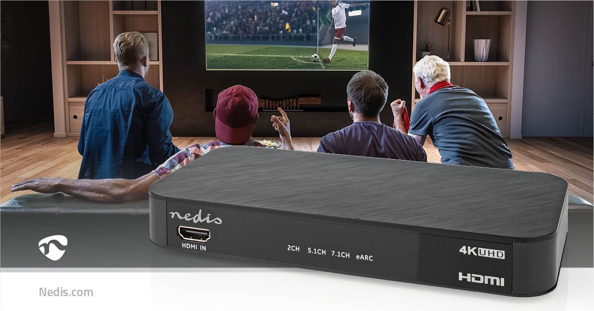 Nedis Digital Audio Converter | 2-way | Connection input: DC Power / 1x HDMI™ Input to Connection output: 1x 3.5 mm / 1x TosLink / 3x HDMI™ Output | Automatic / Push Button | Anthracite