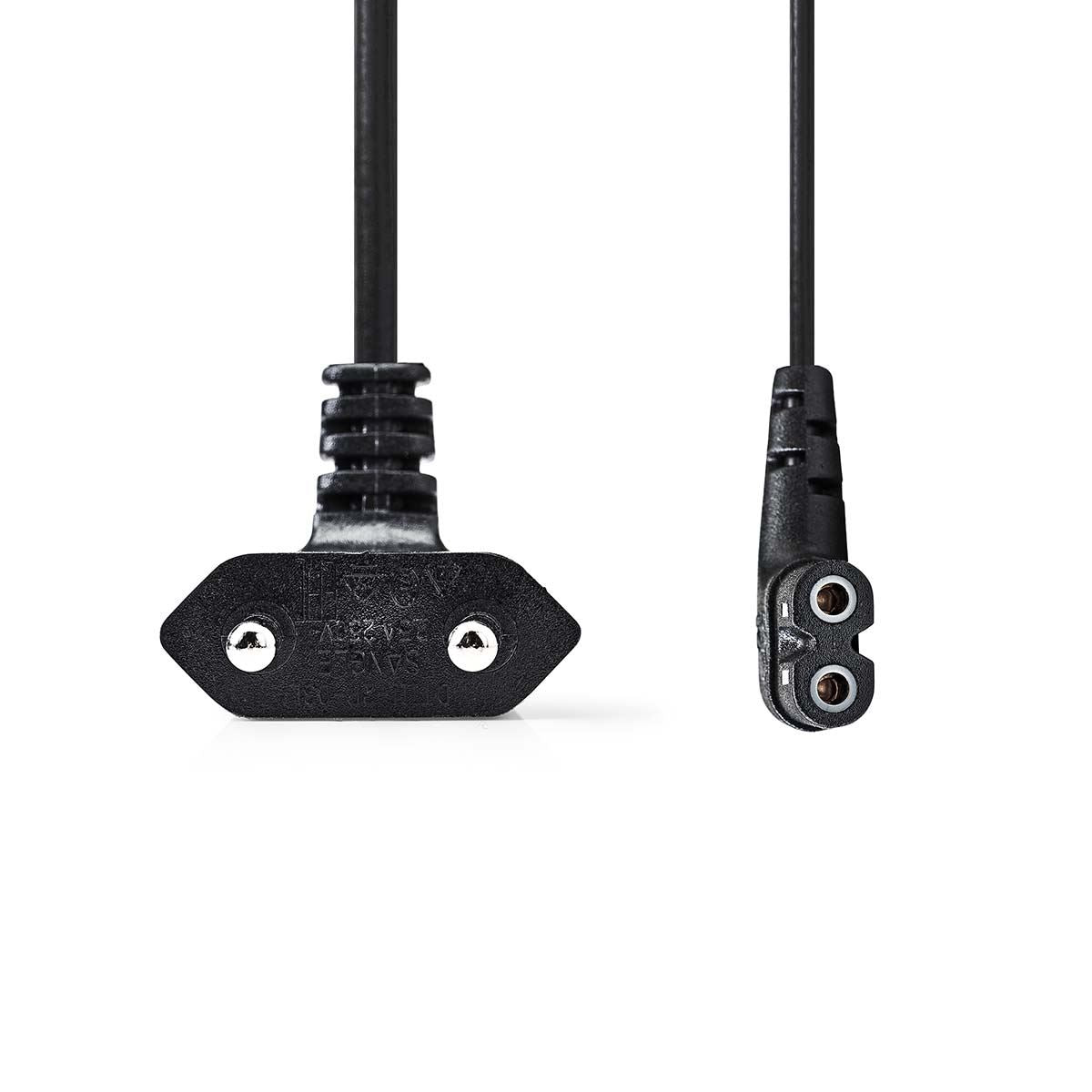 Nedis Power Cable | Euro Male | IEC-320-C7 | Angled | Angled Left | Nickel Plated | 3.00 m | Round | PVC | Black | Box