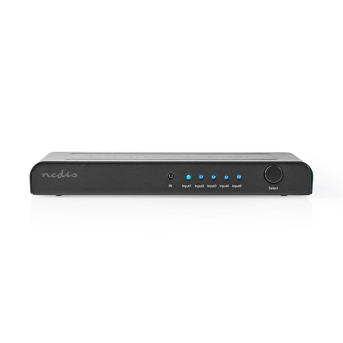 Nedis HDMI™ Switch | 5 port(s) | 5x HDMI™ Input | 1x HDMI™ Output | 4K@60Hz | 18 Gbps | Remote controlled | Metal | Anthracite