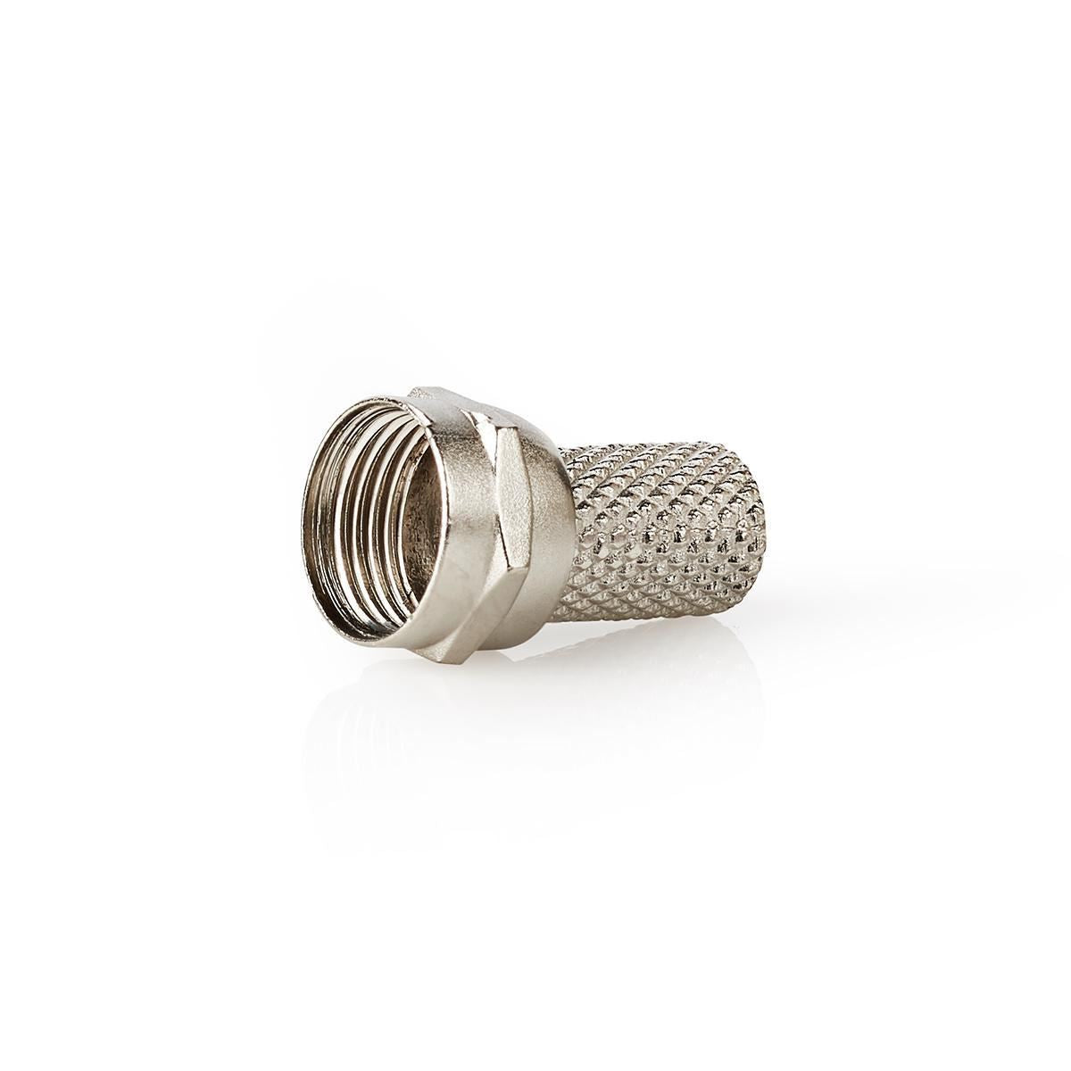 Nedis F-Connector | Straight | Male | Nickel Plated | 75 Ohm | Twist-on | Cable input diameter: 7.4 mm | Zinc Alloy | Silver | 25 pcs | Polybag