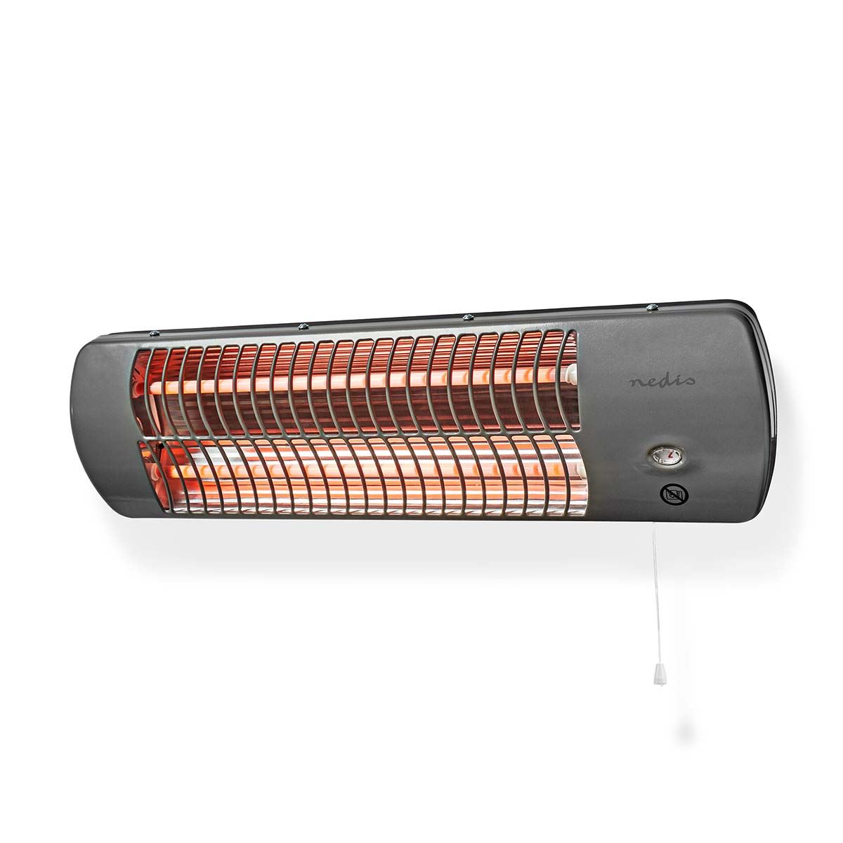 Nedis Bathroom Heater, Electric Wall-Mountable Radiant Heater with 2 Heat Settings (600/1200W), Tiltable Head, IPX4 Rated for Bathrooms - Grey