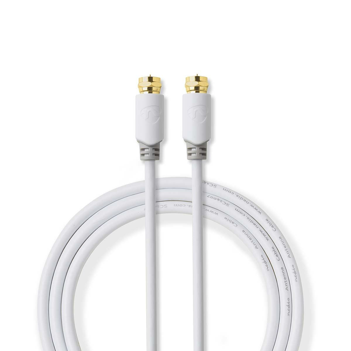 Nedis Satellite & Antenna Cable | F Male | F Male | Gold Plated | 90 dB | 75 Ohm | Single Shielded | 5.00 m | Round | PVC | White | Box