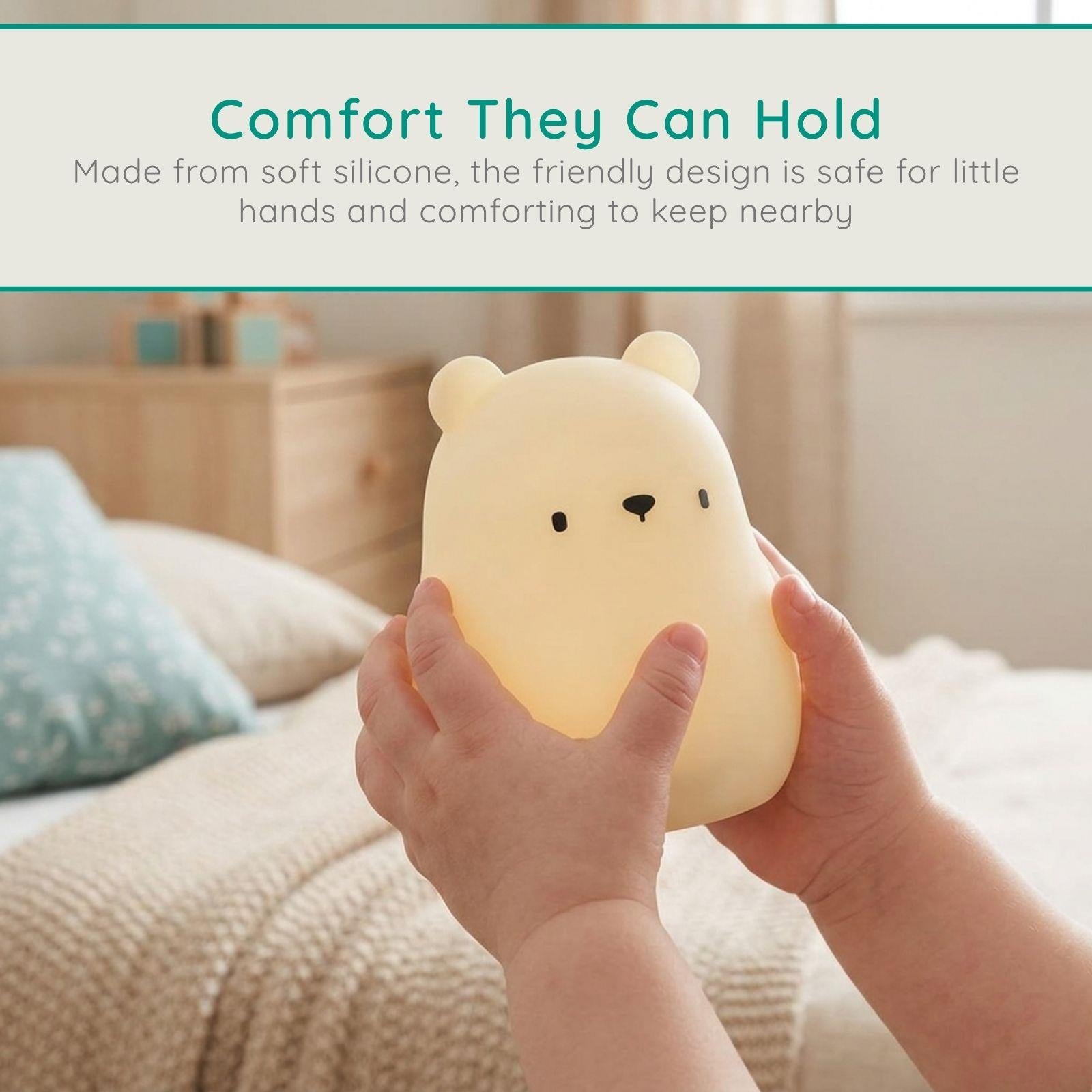 Alecto Bear Night Light for Kids, Baby Night Light for Nursery with RGB Colours & Modes, Rechargeable, Timer & Touch Control, Portable Light, BPA Free