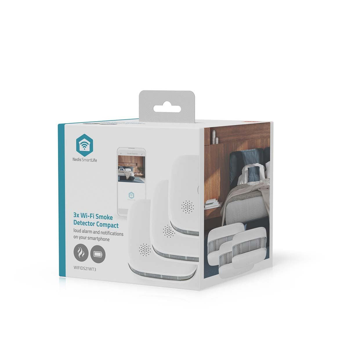 Nedis SmartLife 3 Pack Smoke Detector | Smart Wi-Fi | Battery Powered | Sensor life 10 year | EN 14604 | Max. battery life: 24 Months | 85 dB | White