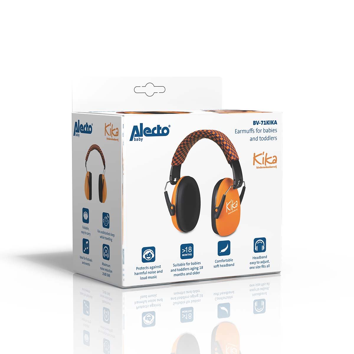 Alecto BV-71 KIKA Kids Ear Defenders Toddlers, Age 5+, Certified 25dB, Adjustable Size, Noise Cancelling Headphones, Ear Defenders Autism, Ear Muffs for Toddler, Boys, Girls, School - Orange