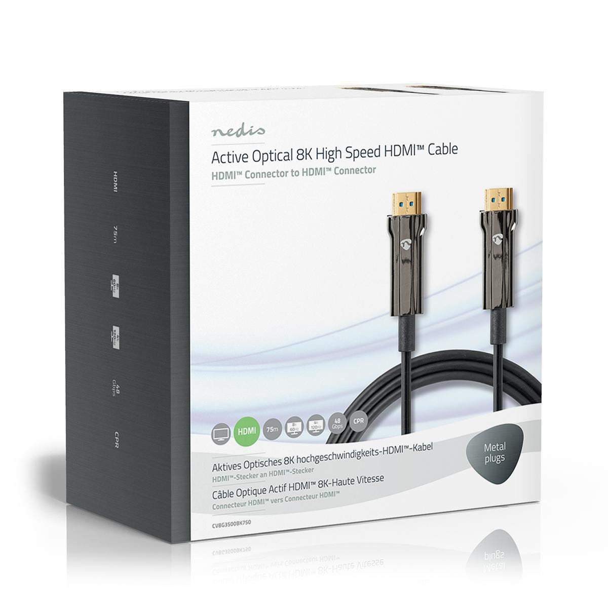Nedis Active Optical Ultra High Speed HDMI™ Cable with Ethernet | HDMI™ Connector | HDMI™ Connector | 8K@60Hz | 48 Gbps | 75.0 m | Round | PVC | Black | Gift Box