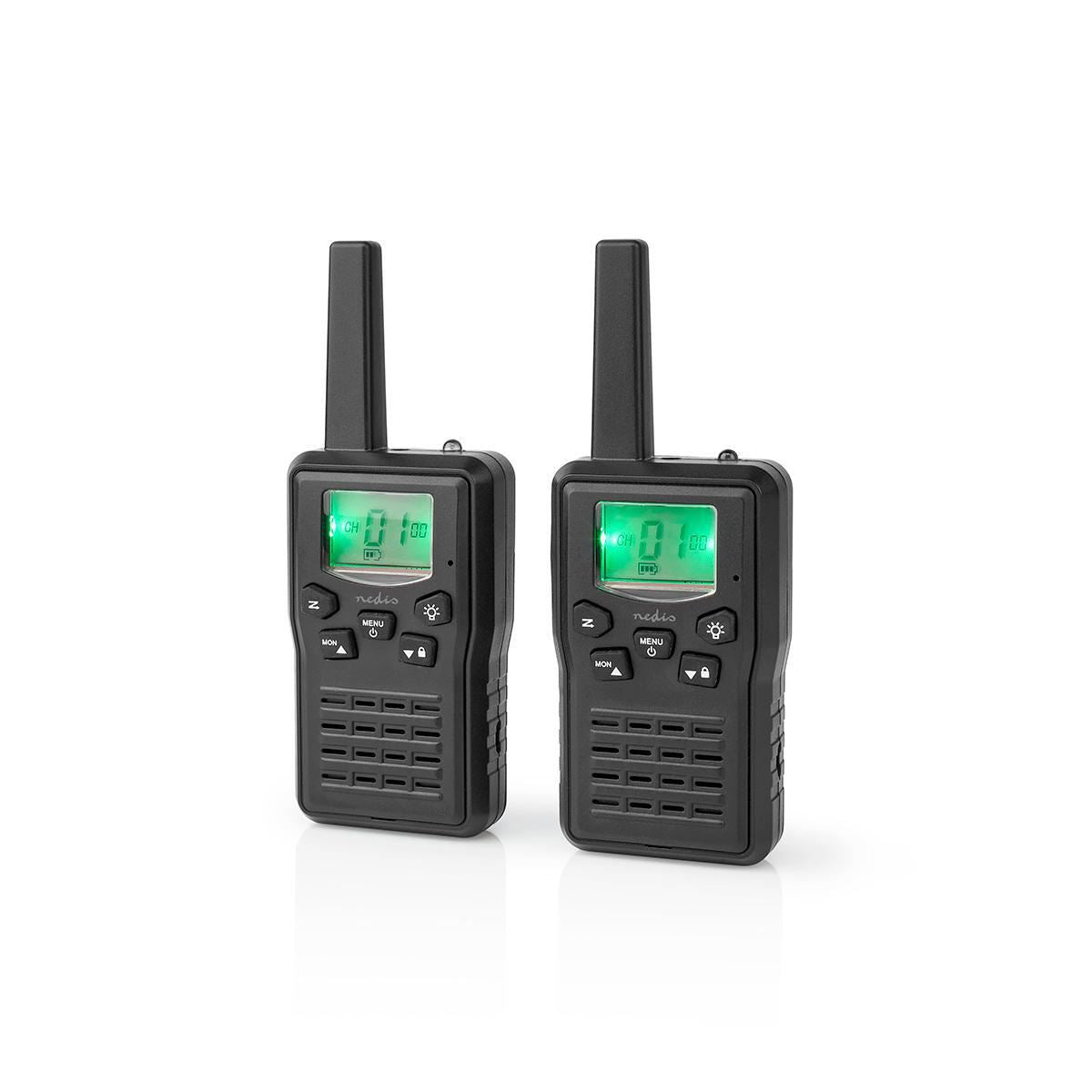 Nedis Walkie Talkies for Adults Long Range Two Way Radios - PMR Walky Talky PTT VOX Easy to Use 8 Ch | 10km | 6 Hour | Charge Base| Black