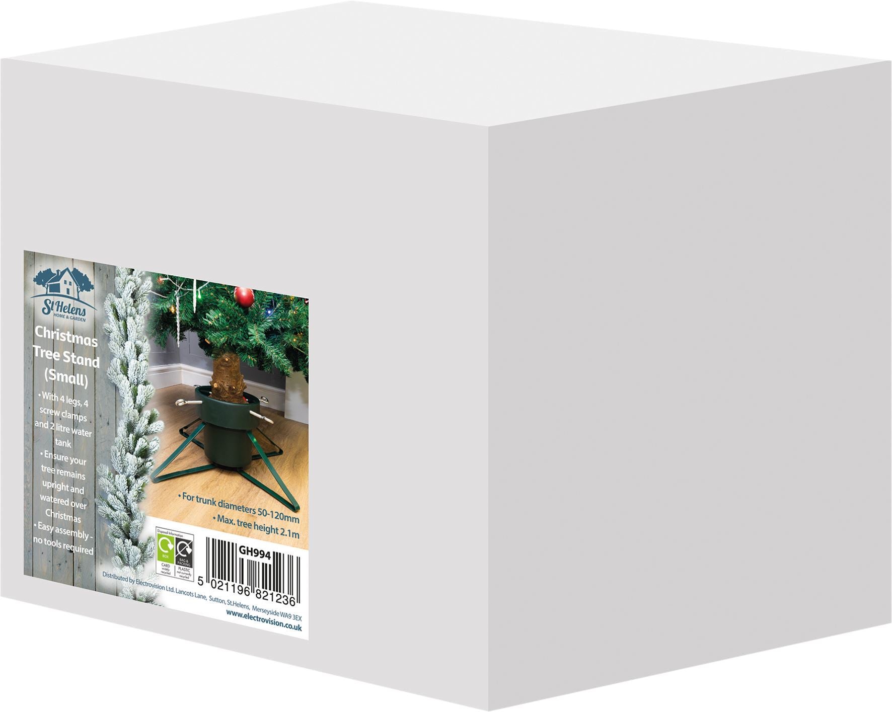 Christmas Tree Stand with 4 Clasps, 4 Metal Legs and Water Tank, for Real Trees up to 2.1m / 7ft