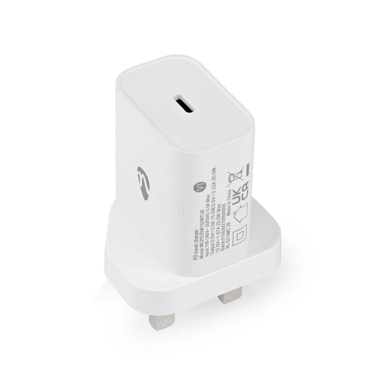 Nedis Wall Charger | 20 W | PD3.0 20W | Quick charge feature | 1.67 / 2.22 / 3.0 A | Number of outputs: 1 | USB-C™ | Automatic Voltage Selection | White