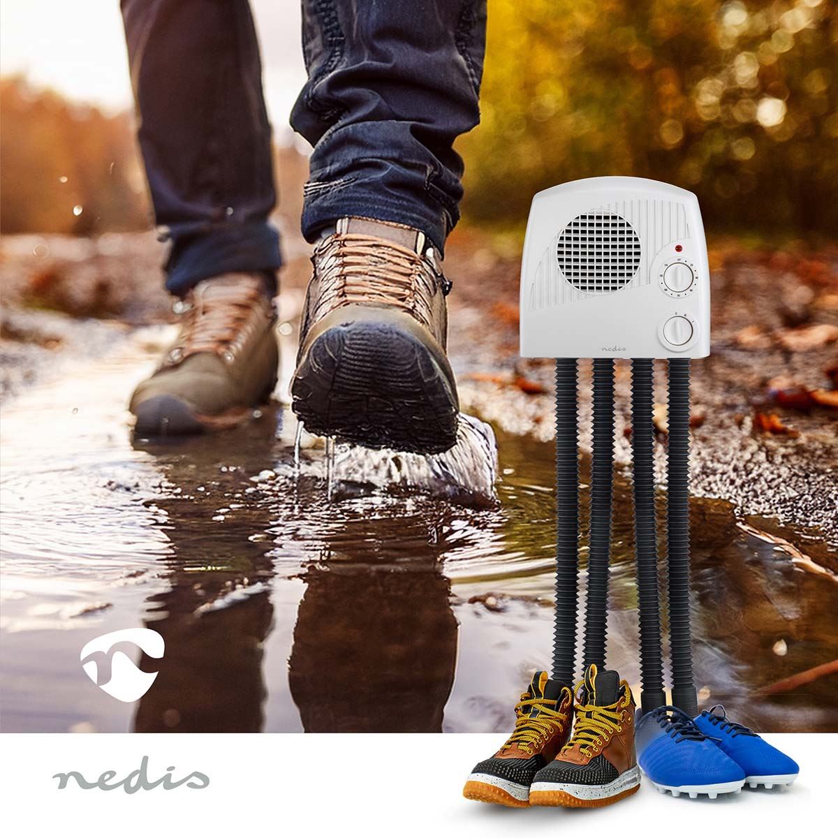 Nedis Electric 350w Shoe Dryer, Wall Mounted Boot Warmer with Heat Blower, 4 Warm Air Exhausts and Timer, Quick Drying for Wet Shoes, Gloves, Hats, Socks, Trainers, Boots and more