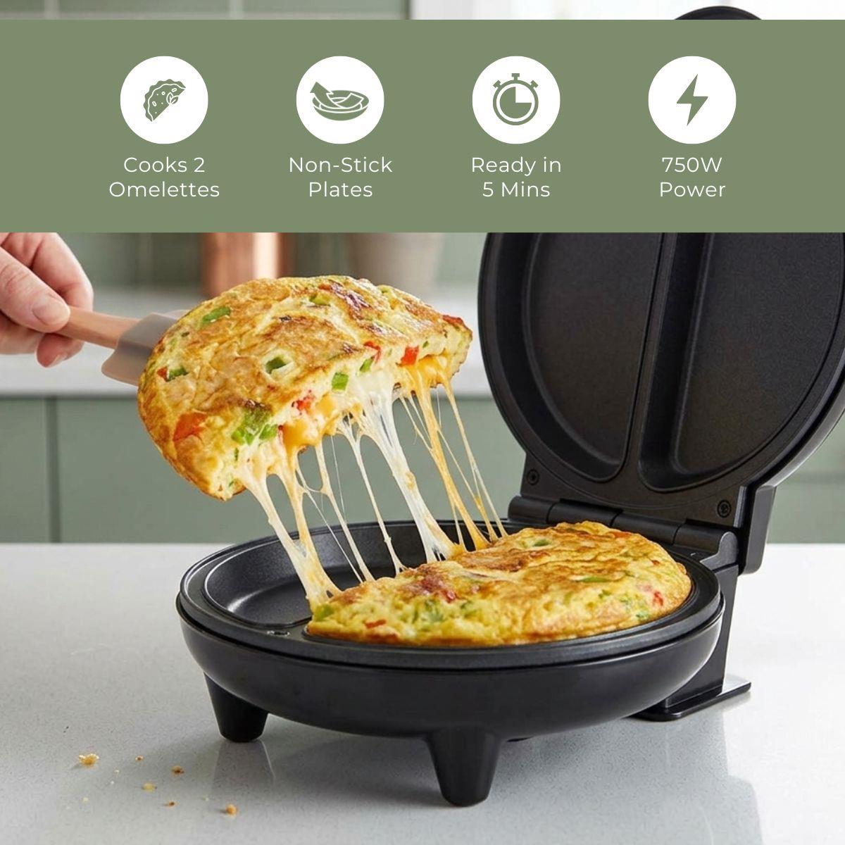 MELISSA Deep Fill Omelette Maker, Dual Non-Stick Plates, Electric 750W Omelette Cooker, Fast, Fluffy Homemade Omelettes – Compact & Easy Clean Breakfast Appliance
