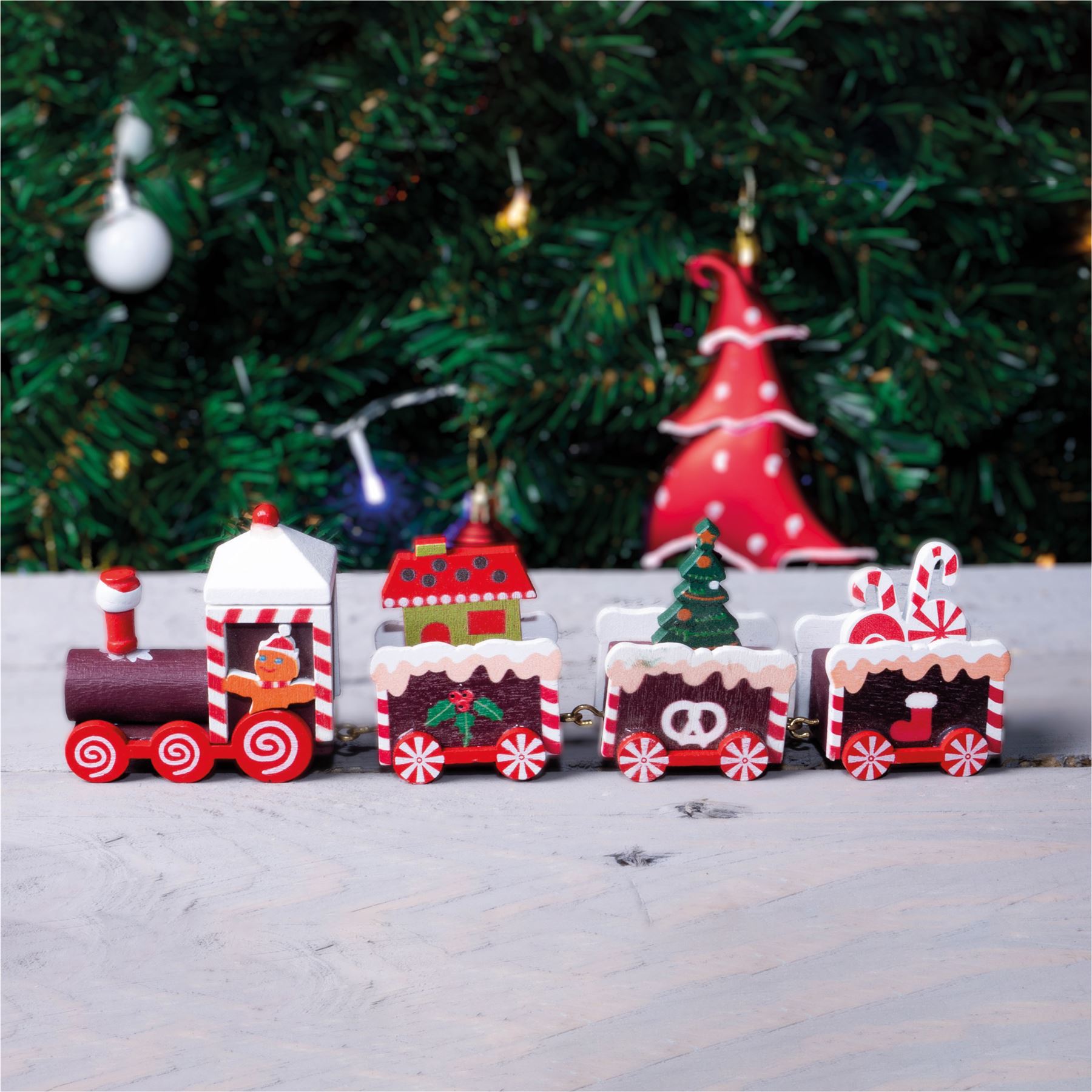 Wooden Christmas Pudding Train Set Decoration
