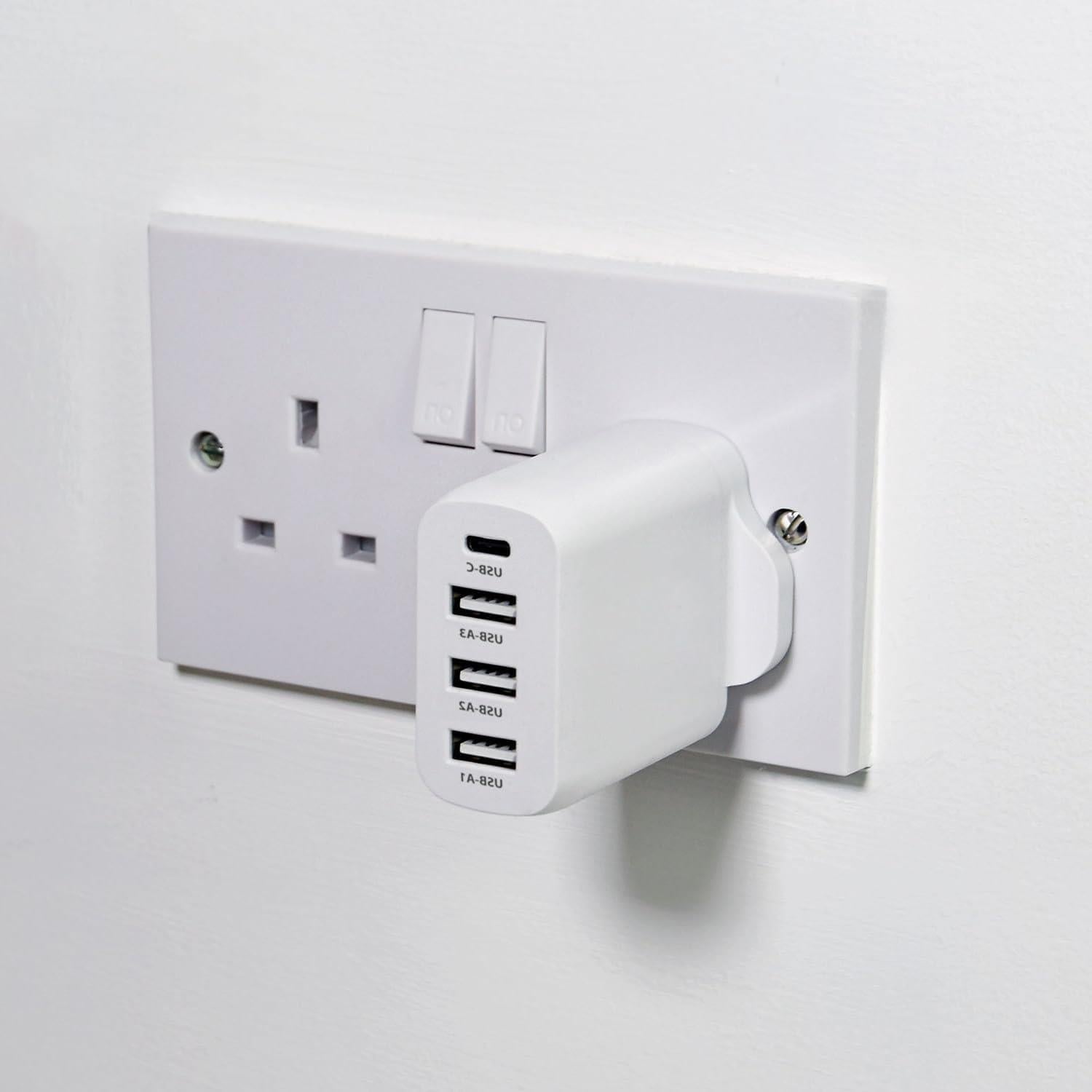 Mercury 35W 4-Port USB Charger with Fast Charging – 3 USB-A & 1 USB-C, Compact Multi-Device Charging Station with PPS Technology for Home, Office & Travel