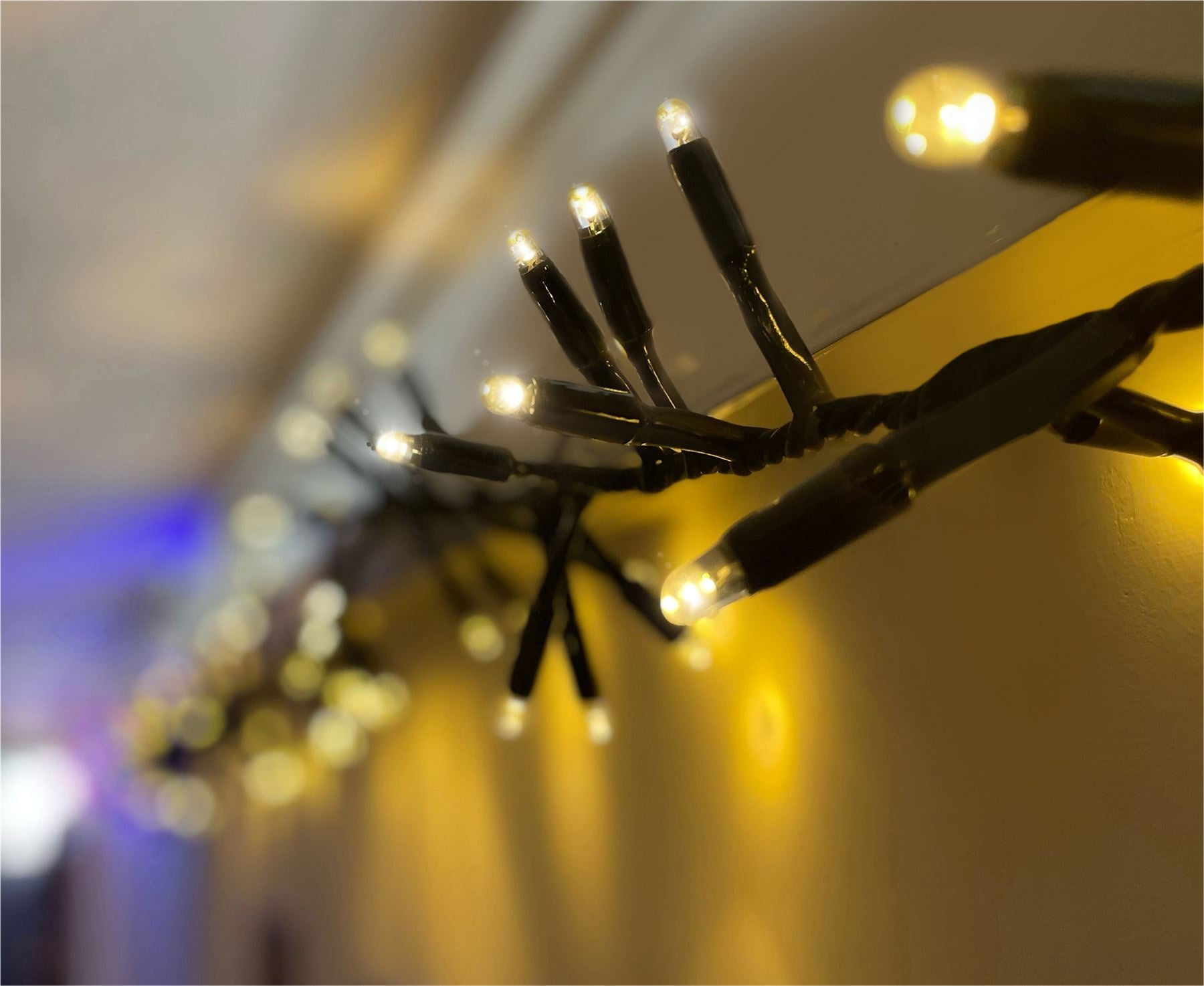5m Easy-Connect Warm White 250 LED Cluster String Lights With Interconnectable Black Rubber Cable