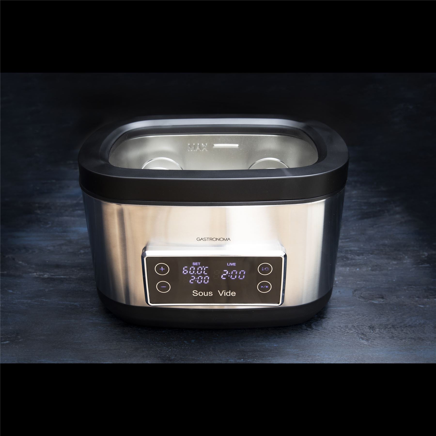 Gastronoma Sous Vide 7.6L 700W, "French Under Vacuum Cooking" Cooker with LCD Timer, Healthier Juicery and Flavoursome, Stainless Steel / Black