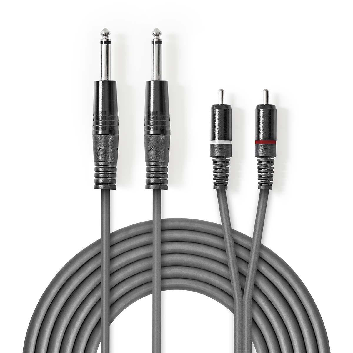 Nedis Stereo Audio Cable | 2x 6.35 mm Male | 2x RCA Male | Nickel Plated | 5.00 m | Round | Dark Grey | Carton Sleeve