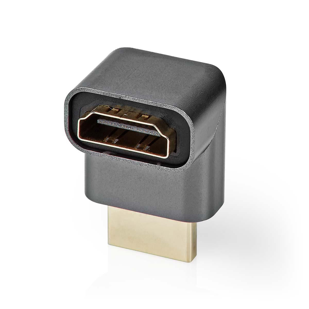 Nedis HDMI™ Adapter | HDMI™ Connector / HDMI™ Male | HDMI™ Output | Gold Plated | Angled 270° | Aluminium | Gun Metal Grey | 1 pcs | Cover Window Box