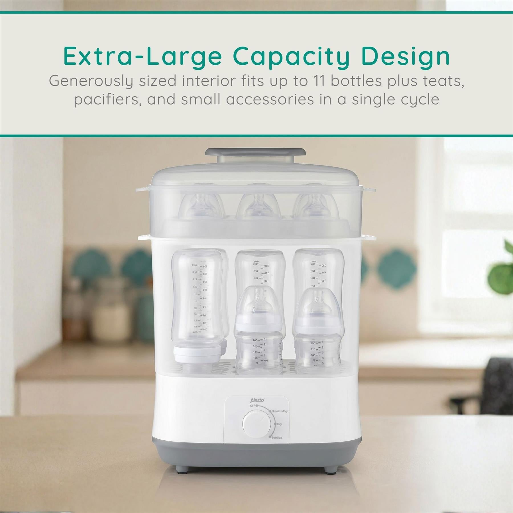 Alecto Premium Baby Bottle Steriliser and Dryer, Removes 99.9% of Bacteria, Chemical Free, Capacity 11 Bottles/Teats/Accessories | BF55