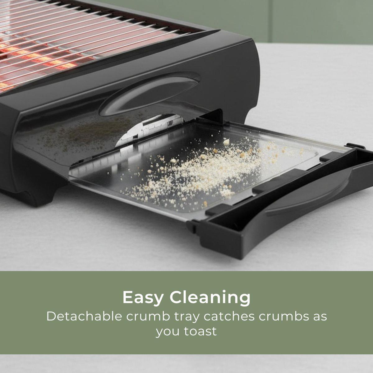 MELISSA Flat Toaster all types of Bread / Baked Goods, 600W, Timer with 6 Toast Levels, Buzzer and Crumb Tray - Black