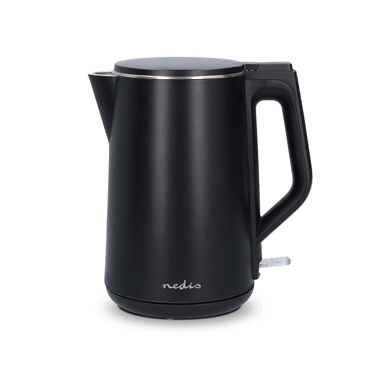 Nedis 1.5L Electric Kettle with Double Walled Insulation, Boil-Dry Protection and Limescale Filter for Fresher Water, 2200W - Black