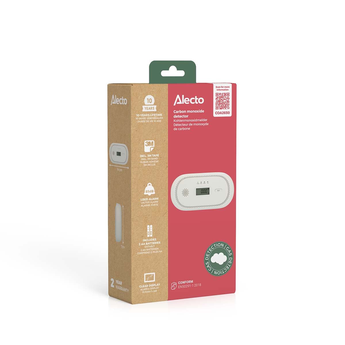 Alecto COA2650 Carbon monoxide Alarm with 10 year Sensor Runtime & LCD Display | EN50291-1:20180 | White