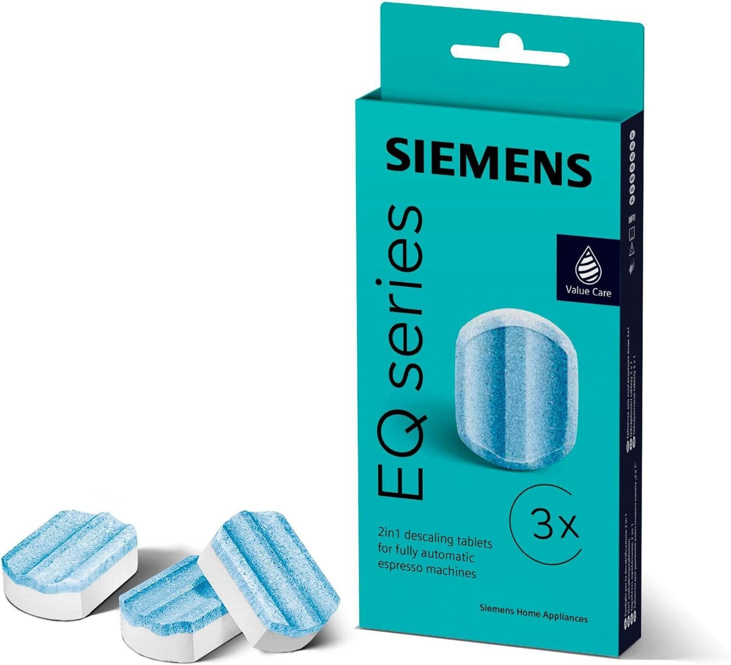 Siemens Descaling Tablets TZ80002A, Removes Limescale and Protects Against Corrosion, Original Accessories, Suitable for EQ Series Coffee Machines, Built-in Machines, White, (Pack of 3)