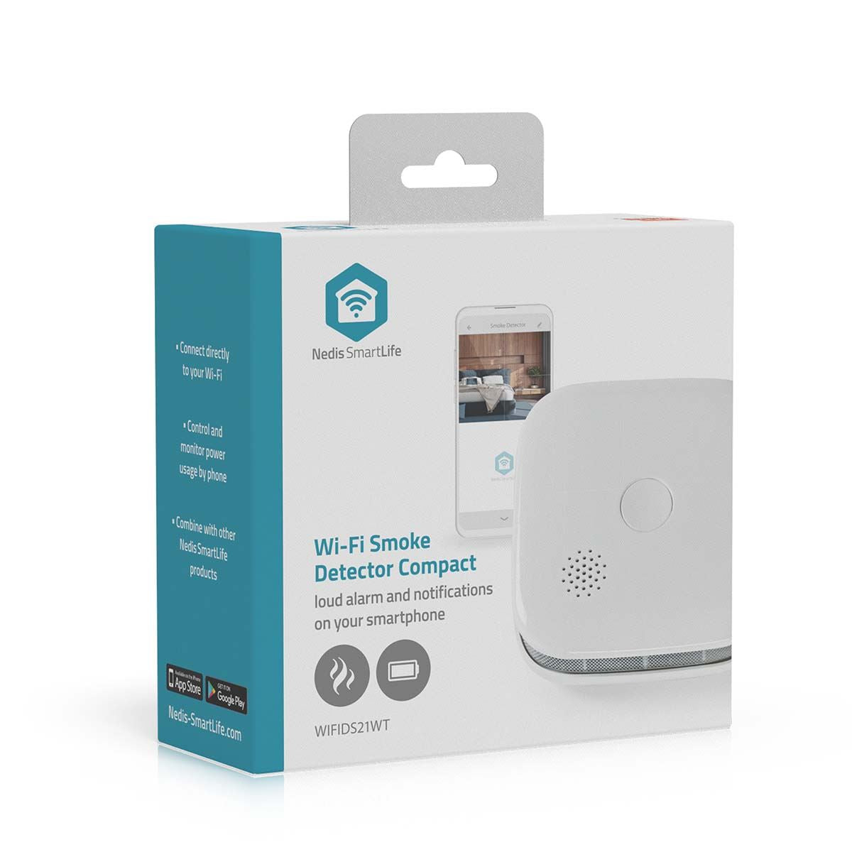 Nedis SmartLife Smoke Detector | Wi-Fi | Battery Powered | Sensor life cycle: 10 year | EN 14604 | Max. battery life: 24 Months | 85 dB | White | 1 pcs