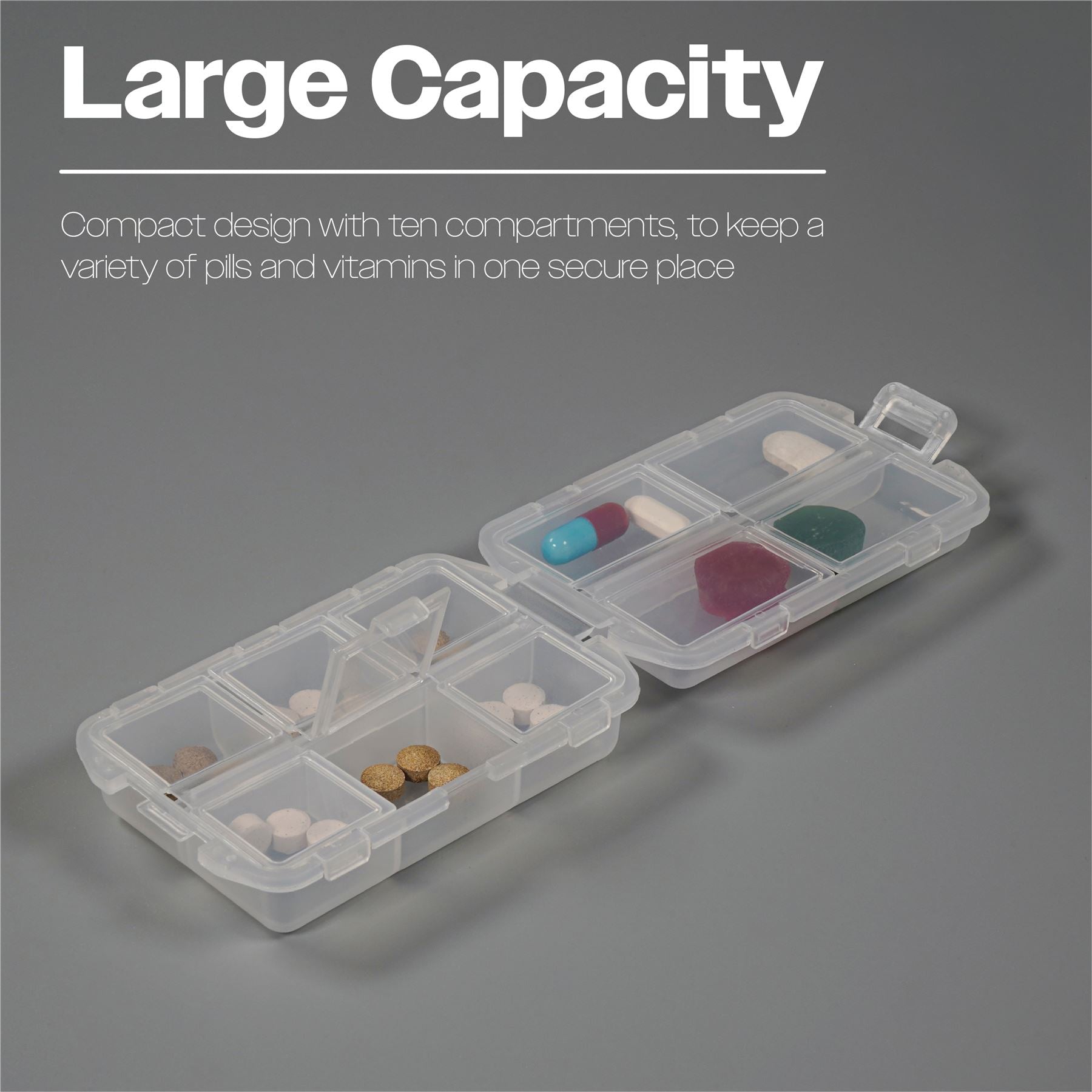 Stack Pill Case 10 Compartment Pill Case.Medication Storage,Compact,Multiple Tablets a