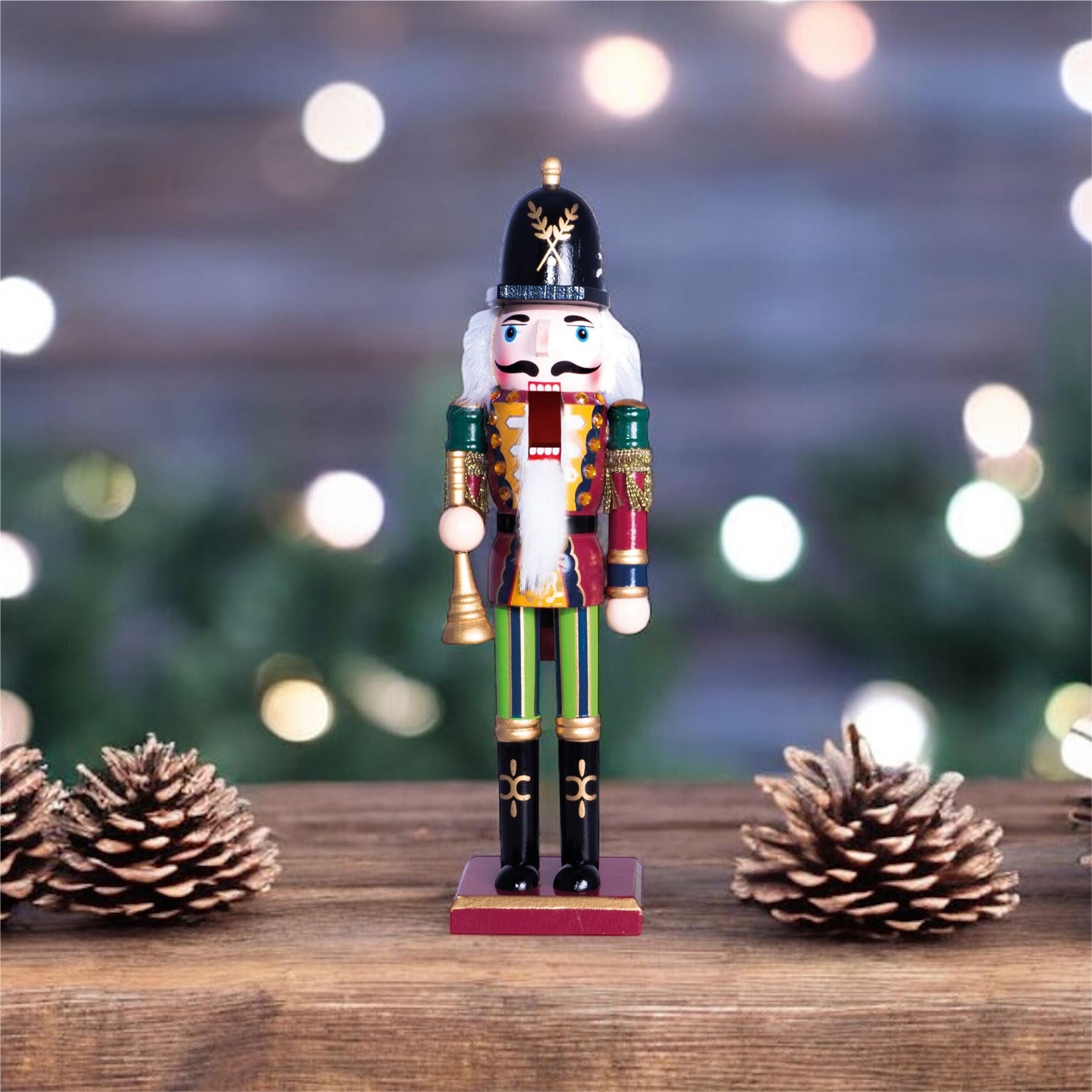 30cm Wooden Traditional Christmas Nutcracker Decoration with Bugle