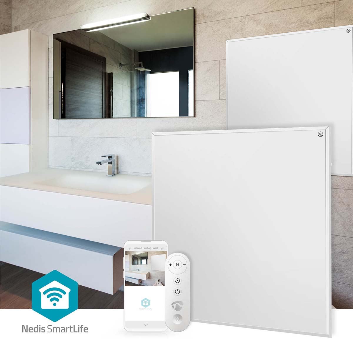 Nedis SmartLife Infrared Heating Panel | 350 W | 1 Heat Setting | Adjustable thermostat | Remote control | IP44 | White