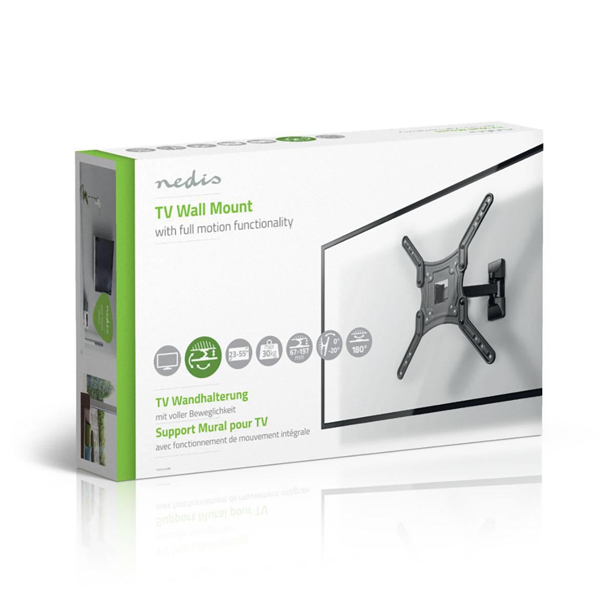 Nedis Full Motion TV Wall Mount | 23 - 55 " | Maximum supported screen weight: 30 kg | Tiltable | Rotatable | Minimum wall distance: 67 mm | Maximum wall distance: 197 mm | 2 Pivot point(s) | ABS / Steel | Black