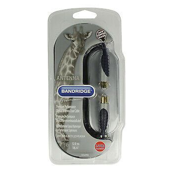 Bandridge 5m Digital TV Ariel Cable Lead Connector Male to Female - Grey