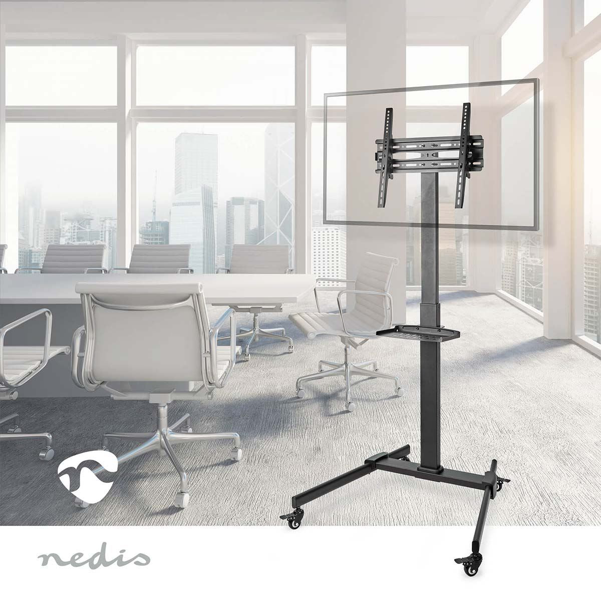 Nedis TV Floor Stand | 32 - 55 " | Maximum supported screen weight: 35 kg | Premium Column Design | Adjustable pre-fixed heights | Snap-lock | Steel | Black
