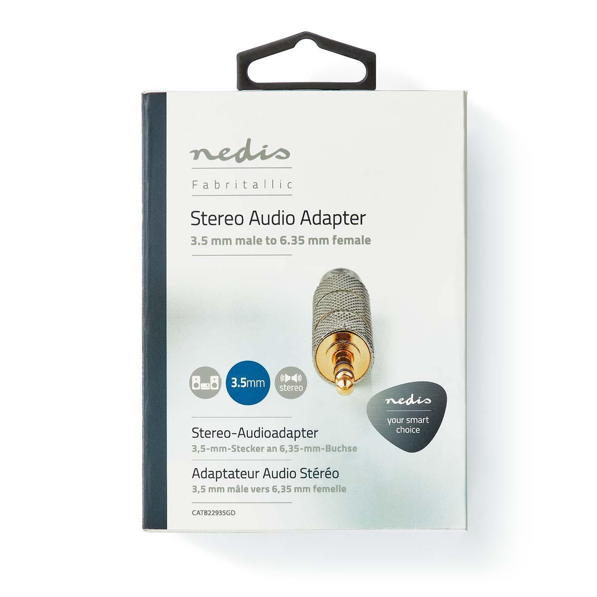 Nedis Stereo Audio Adapter | 3.5 mm Male | 6.35 mm Female | Gold Plated | Straight | Metal | Gold / Metal | 1 pcs | Cover Window Box