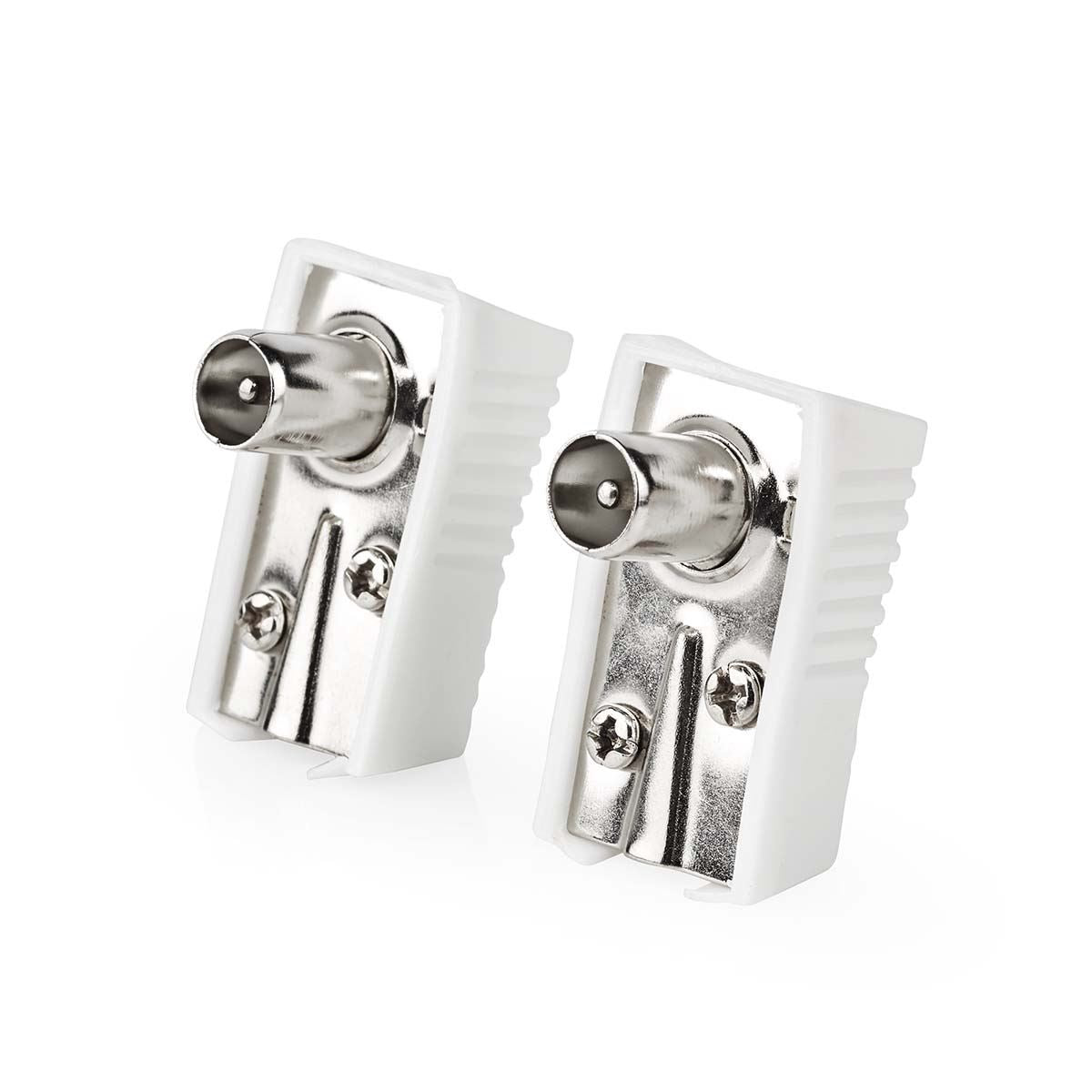 Nedis IEC (Coax) Connector | Angled | Male | Nickel Plated | 75 Ohm | Screw | Cable input diameter: 7.0 mm | Metal / PVC | White | 2 pcs | Box