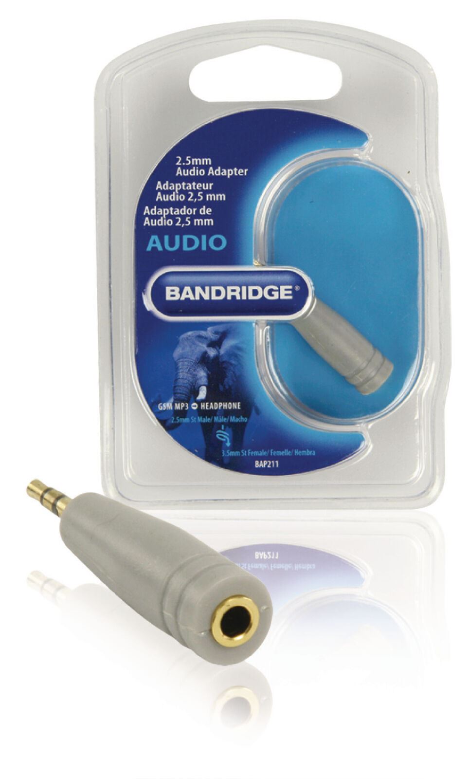 Bandridge Stereo Audio Adapter 2.5 mm Male - 3.5 mm Female Grey